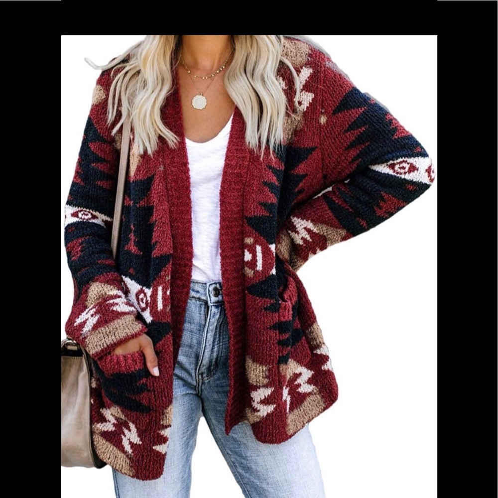 Cozy Native Aztec Boho Blanket Cardigan Sweater